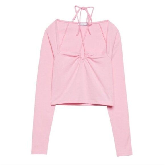 NWT Stradivarius Brat Girl Summer Y2K Barbiecore Long sleeve Crop Top S - Picture 1 of 9